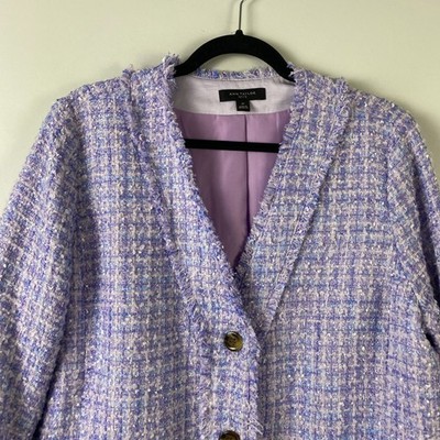 Ann Taylor Fringe Tweed Cardigan Jacket Blazer Size 16P in Purple