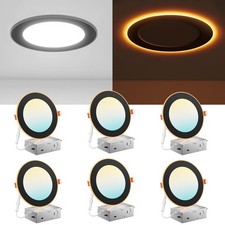 6 Pack Black 6 Inch 5CCT LED Recessed Ceiling Light with Night Light, 2700K/3...