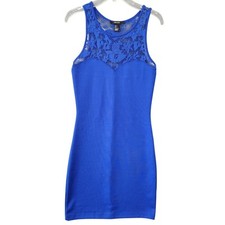 Forever 21 Blue Dress Bodycon Midi Stretch Preppy Lace Sleeveless Women's Size S