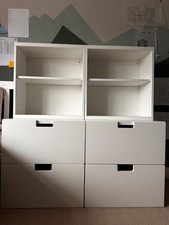 2x White Ikea storage units with drawers and shelves
