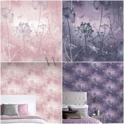 Arthouse Fantasia Damsel Fly Glitter Tapete Blush Pink 692305 & Lila 692306