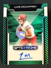 2025 Leaf OPTICHROME GREEN REFRACTOR AUTO FOOTBALL Luke McCaffrey 4/6