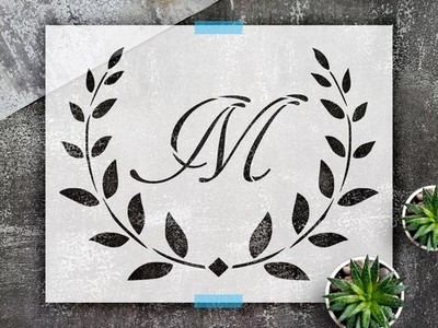 Stencil Cursive Monogram with Laurels - Mylar, DIY Decor - StencilAir