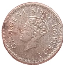 1943 India .500 Silver Quarter Rupee Coin