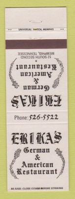 Matchbook Cover - Erika's German Restaurant Memphis TN