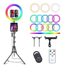 Anillo de luz LED con 48 modos de colores RGB y soporte para tr pode de 63" NEW