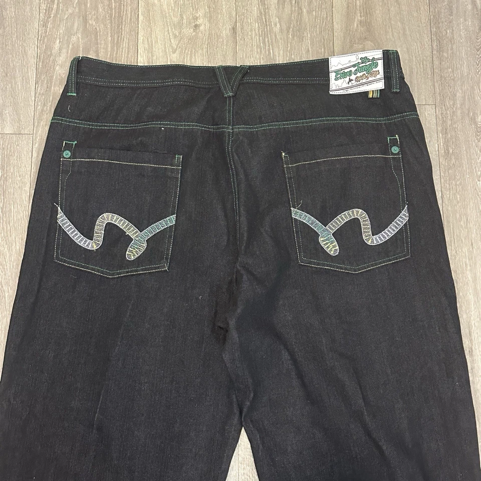 Jeans masculino vintage 5ive Jungle preto tamanho 44x30 super folgado Y2K bordado hip hop - Imagem 4 de 4