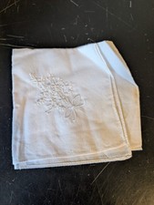 Vintage '50s All White Embroidered Floral Ladies Fine Cotton Hankie Handkerchief