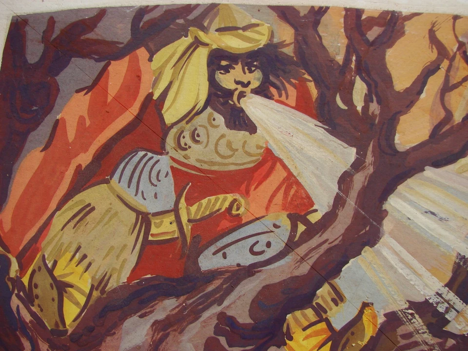Ucraniano Soviético URSS Gouache Pintura Simbolismo Bogatyr Bylinas Caballero Jinete Foto 4 de 4
