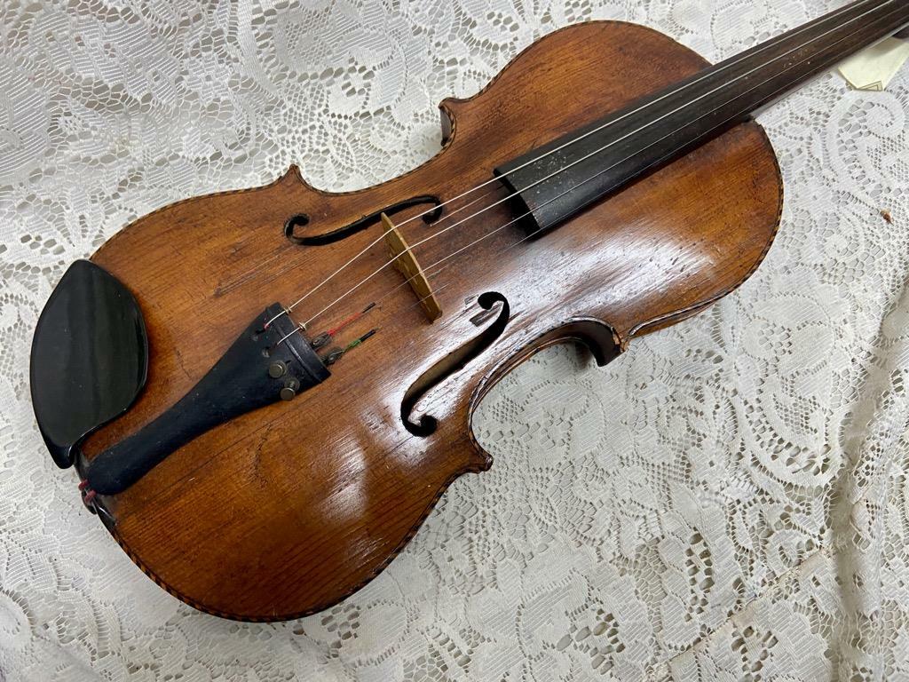 Antique, 19th C Handcrafted Violin with Original Wooden Case and