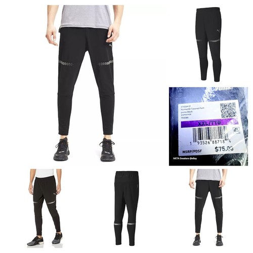 Puma 2XL Men's Runner Pants -Black Waterproof Zipper Pocket Tapered Joggers -New