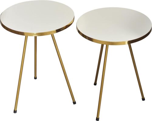 Set of 2 END Tables Marble Look Wood Round Sofa Side Table for Small Spaces - Picture 14 of 73