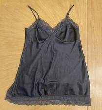 Victoria  s Secret Slip Nighty Dress Gray Shiny Lace Large