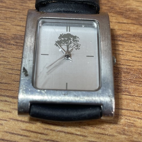 Men's Black Leather Analog Silver Dial Quartz Genuine Wrist Watch - Picture 2 of 4