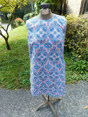 Tabitha Webb sz 6 Blue & Pink Paisley Print Sleeveless Shift Dress side Pockets