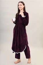 Women Indian Ethnic wear; Burgundy Velvet Kurta Pant Set. Casual winter wear