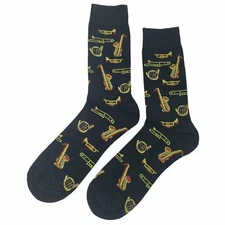 NWT Brass Band Dress Socks Novelty Men 8-12 Black Crazy Fun Sockfly