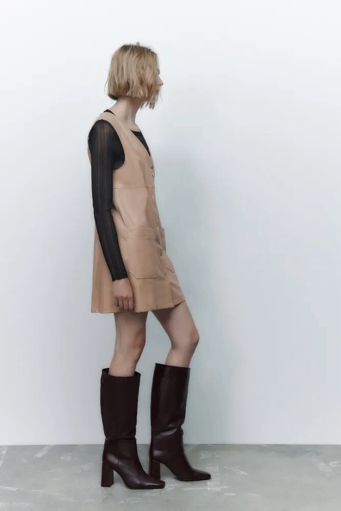 Zara faux leather mini Pinafore Dress, NWT Size : S | eBay