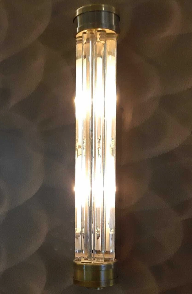 Vintage Antique Art Deco Brass & Glass Rod Ship Light Fixture Wall Sconces Lamp - Image 3 of 4