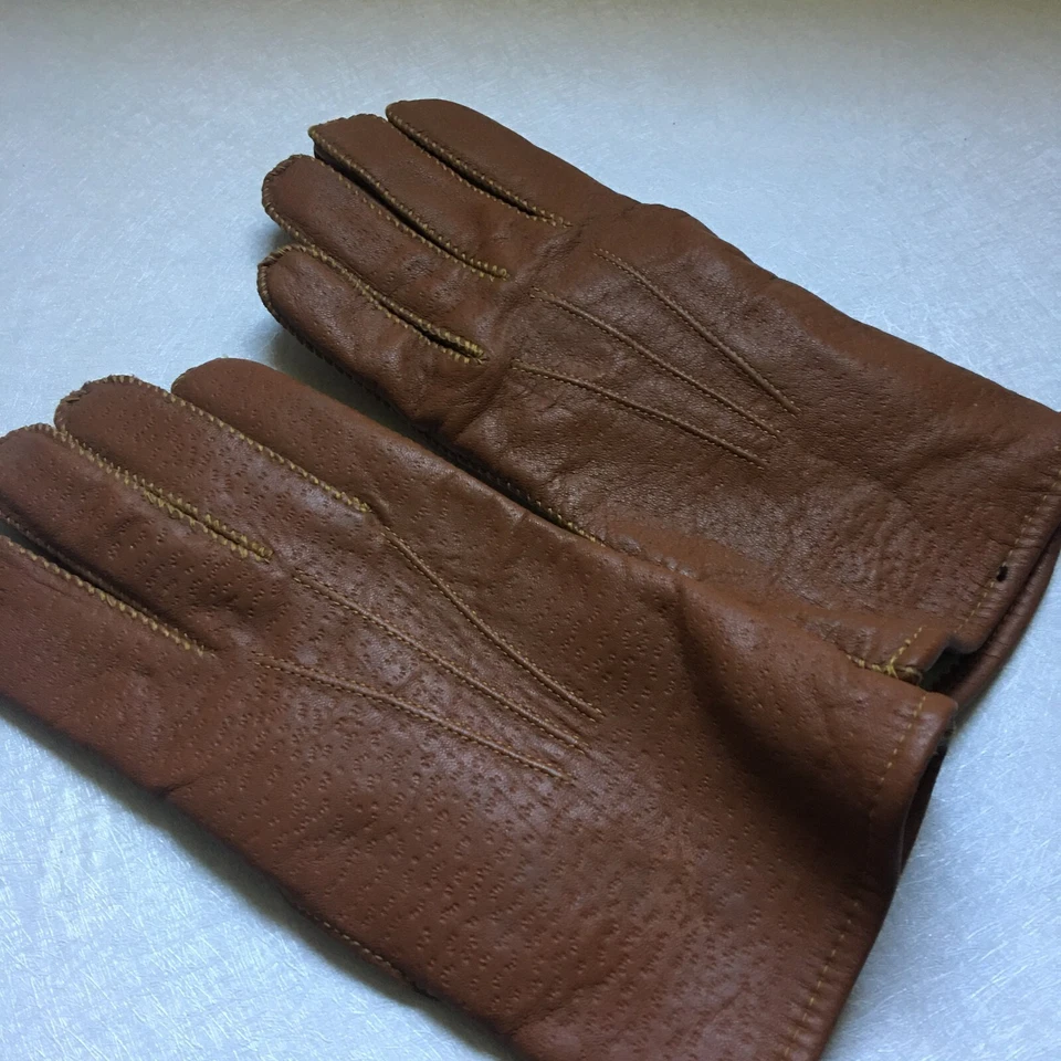 Винтажные зимние перчатки 1990-х премиум качества коричневая кожа свиная кожа с подкладкой размер L - Изображение 4 из 4