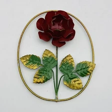 Vintage Red Rose Wreath metal wall place Made in Hong Kong