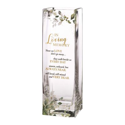 Lillian Rose Botanical Theme Memorial Flower Vase with Sympathy Verse, 3.15x3...