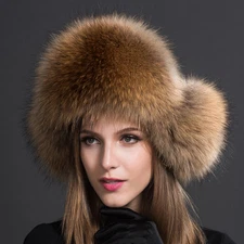 Women Real Raccoon Fur Hat Russian Winter Warmer Ear Cap Ushanka Cossack Ski Cap