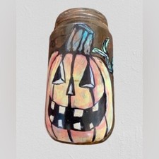 Handcrafted Pumpkin Jar - Orange and Black