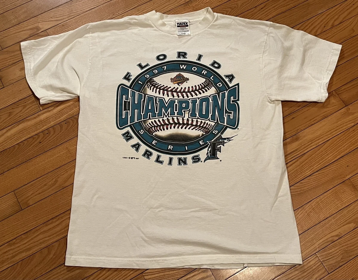 Vintage MLB (TULTEX) - Florida Marlins Vs Cleveland Indians World Champions T-Shirt 1997 X-Large