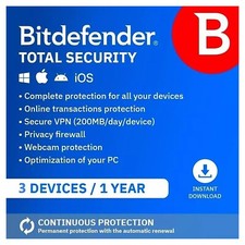 Bitdefender Total Security 2026 200MB VPN 3 PC Devices 1 Year (EMAIL)