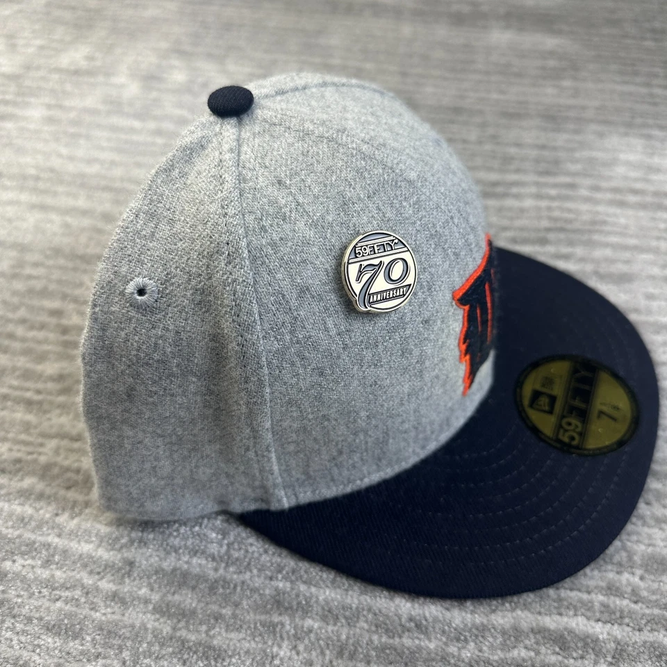 Detroit Tigers Hat Cap Mens Fitted 7 1/8 New Era 70th Anniversary Pin Wool - Image 2 of 4