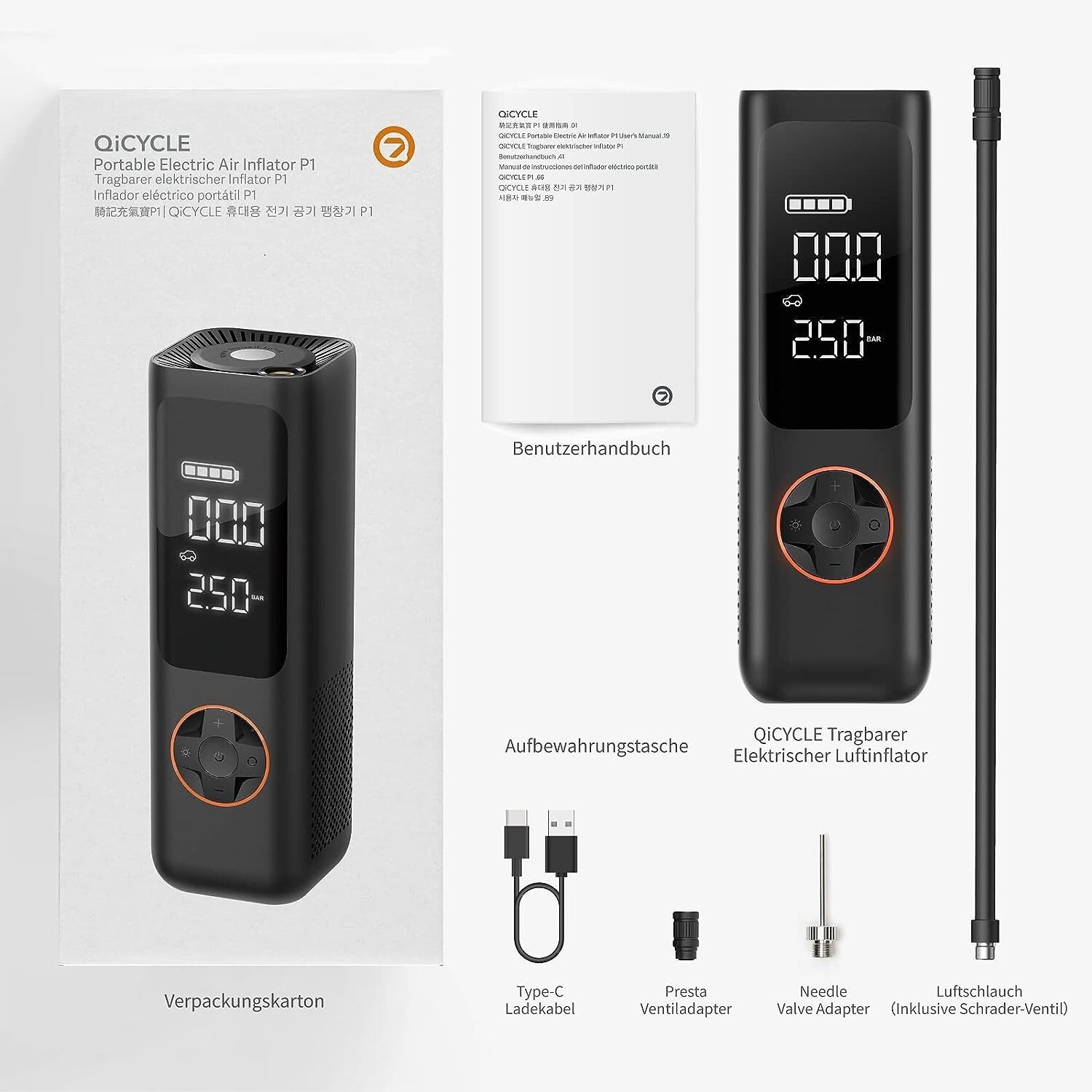 QiCYCLE Electric Tyre Inflator Air Compressor 150PSI Cordless Portable