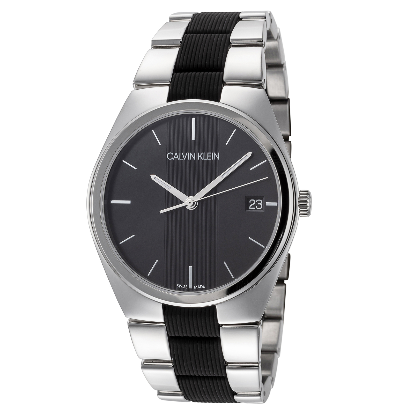 Calvin Klein Men's K9E211B1 Contra 40mm Black Dial Steel and Silicone Watch