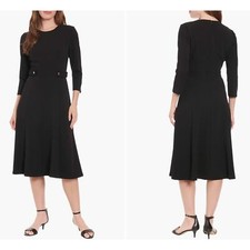 London Style Collection Sz 8 Gold Button Fit & Flare Midi Dress Black cocktail