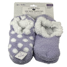 Cozy Knit Sherpa Slippers 2 Pairs Double Layer with Lavender by Spa Bella SM/MED