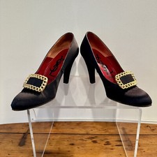 Decolte vintage YSL YVES SAINT LAURENT anni 90 nere raso fibbia punta tacco alto 6,5N