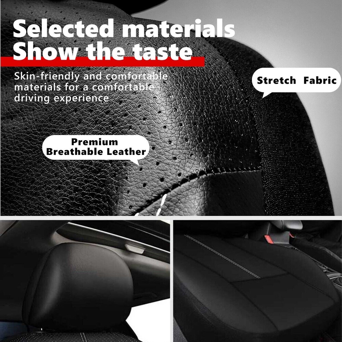 7-Seat Full Set PU Leather Car Seat Covers For SUV VAN – Black, Airbag Friendly