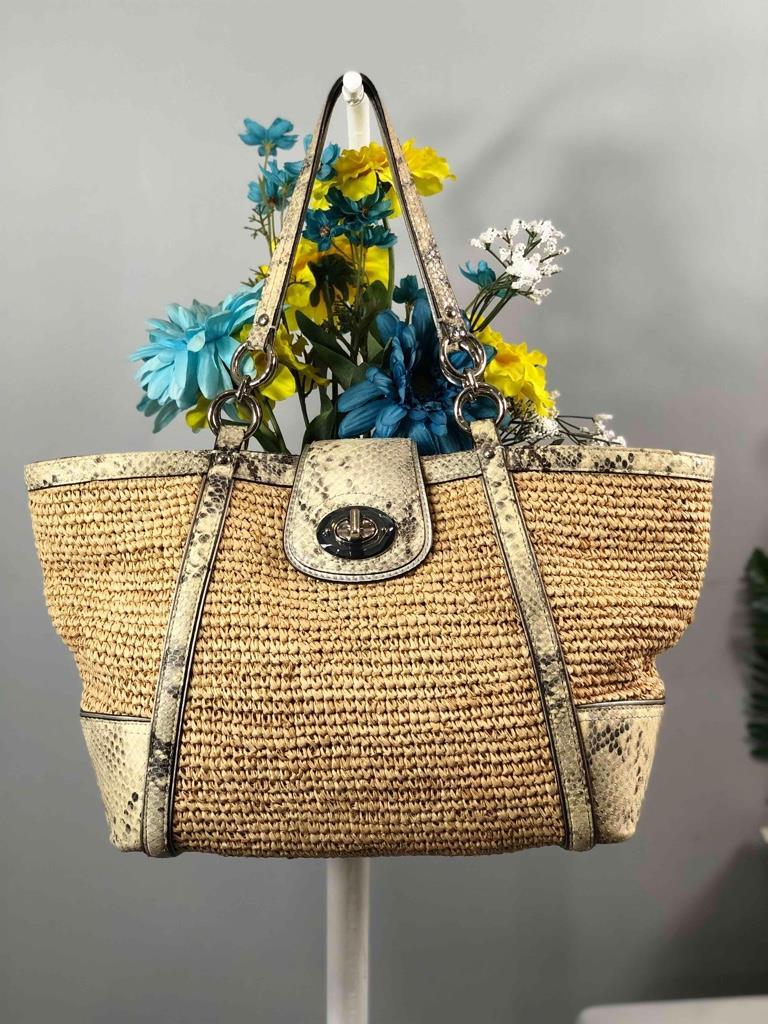 COACH Hampton Python Leather Trims Straw Turn Loc… - image 1