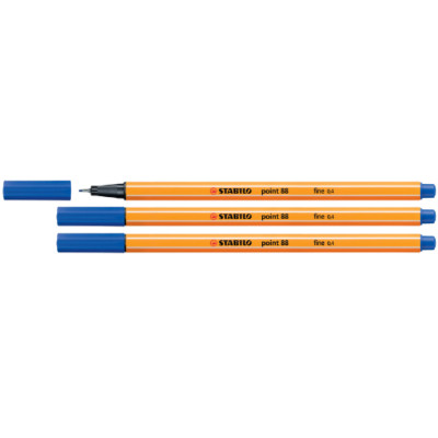 3 x Stabilo Point 88 Fineliner Faserschreiber 0,4 mm blau