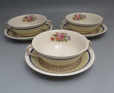 3 x Johnson Bros Coupe Soup Bowls with Saucers - Old English BY