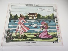 Eth Aimnh Ladies At Lake Swan Dress Needlepoint Tapestry Canvas 20in By 16in