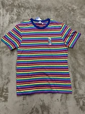 NWT The Smurfs Multi-Striped Rainbow Embroidered Shirt Men’s Size Large
