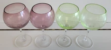4 MIKASA CHEERS BALLOON WINE GOBLETS AMETHYST AND LIME GREEN 8.25 INCHES 16 OZS