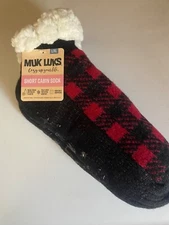 MUK LUKS Women's Shortie Cabin Socks, Color: Black & Red, Size: L/XL (8/10) NWT