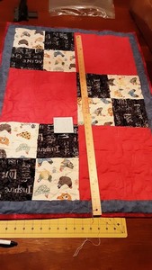 QUILTED Chicken Table Runner 39.5" x 28" Red Black & Blue Handmade Lt#1