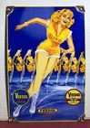 VINTAGE 1957 DATED VEEDOL MOTOR OIL 12” PORCELAIN GAS STATION ADVERTISING SIGN