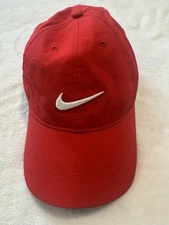 Nike Dri Fit Legacy 91 Hat Red Cap Adjustable Center Swoosh Logo Golf