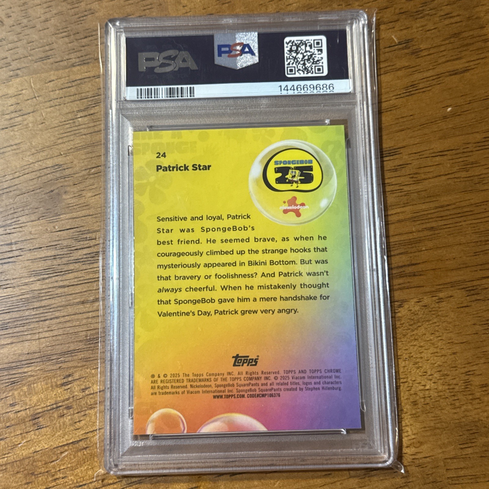 2025 TOPPS CHROME SPONGEBOB 25TH ANNIVERSARY #24 PATRICK STAR PSA 10 view 2