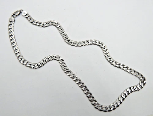Italy P. Lux signed Men's Sterling Silver Flat Cuban Curb Link Chain Necklace