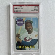 Topps 1969 Hank Aaron #100 Atlanta Braves Baseball MLB Vintage Base Set PSA 9